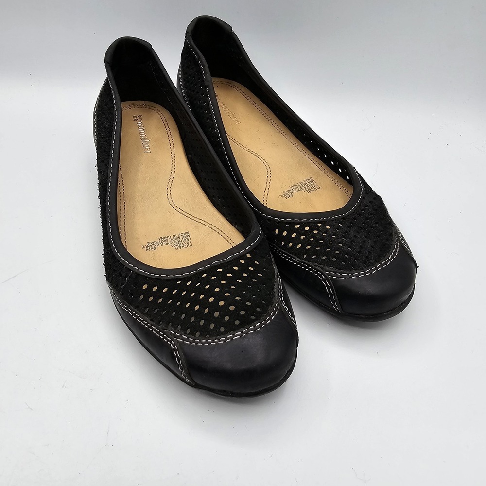 Naturalizer Picker Black Leather Perforated Ballet Flats 8.5M